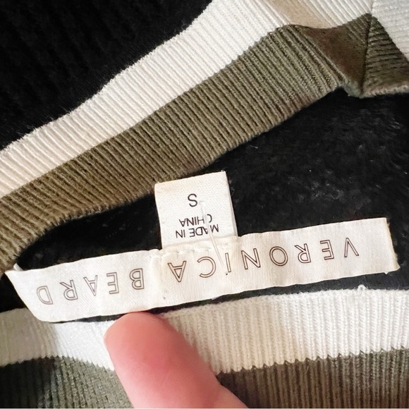 VERONICA Beard Studio Mix Media Mesh Sweater Top Size Small Black White Green - Picture 8 of 8